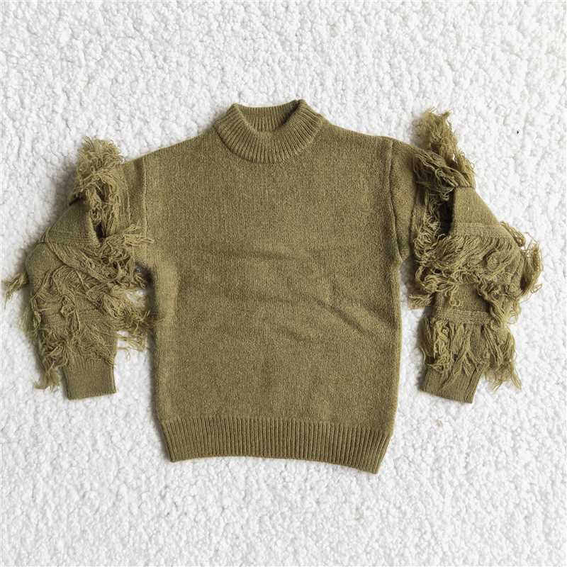 6 B11-40 Green Tassel Sleeve Sweater