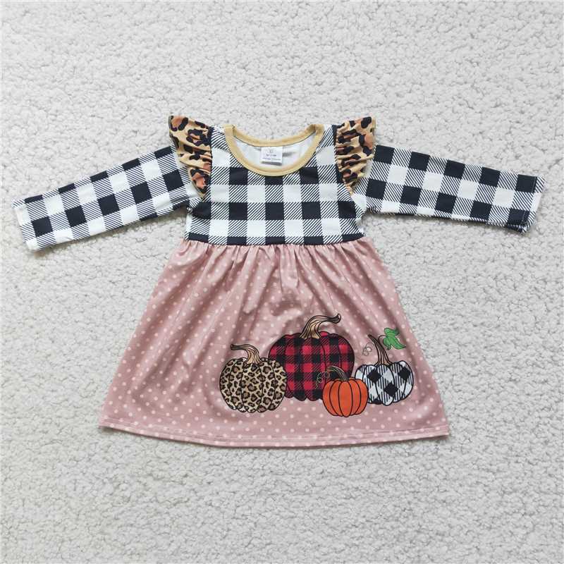 6 A14-18 Pumpkin girls plaid dresses