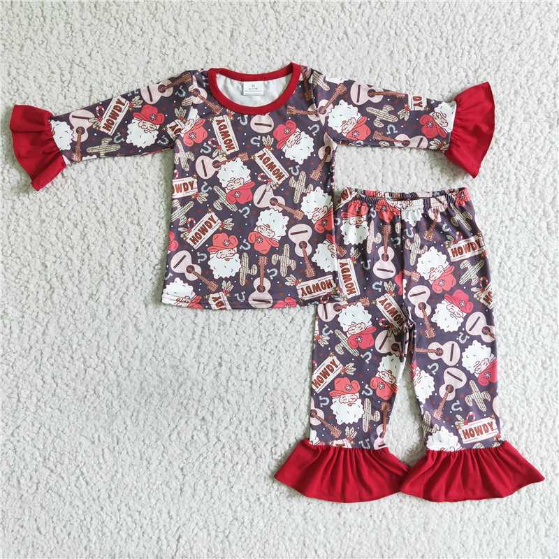 6 A6-14 Girls Guitar Santa Pajama Set