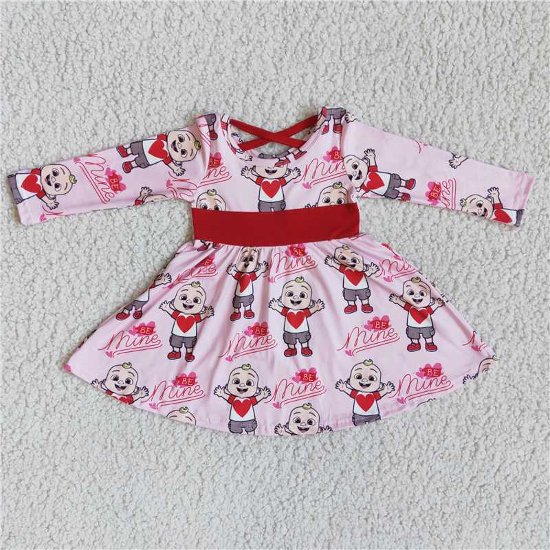 6 A27-4 Be mine long sleeve twirl baby girls valentine's dresses