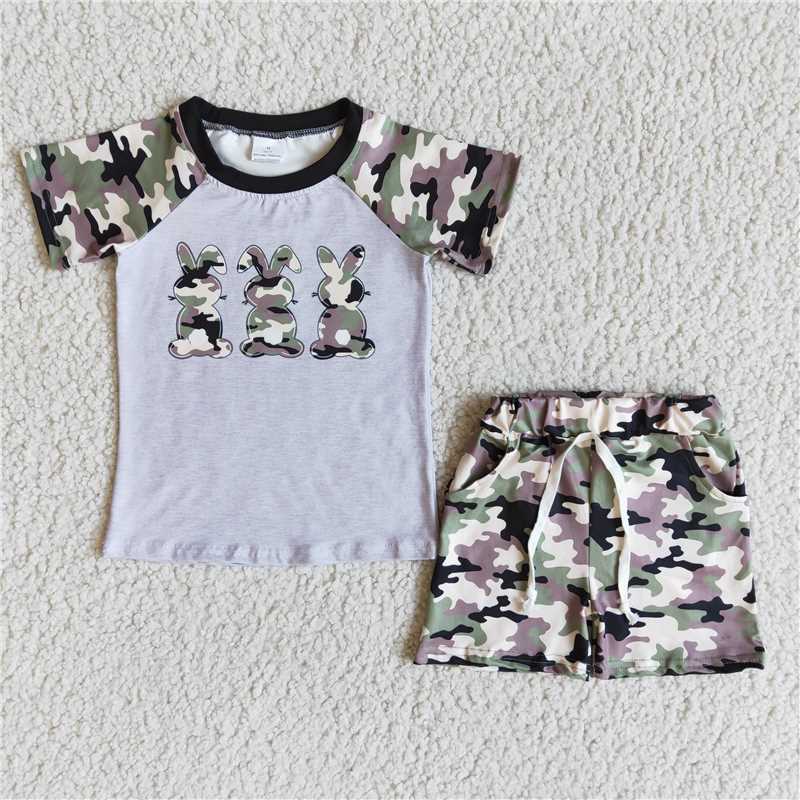 E5-14 Sales New RTS NO MOQ Clearance Boys Easter bunny camo shorts sets
