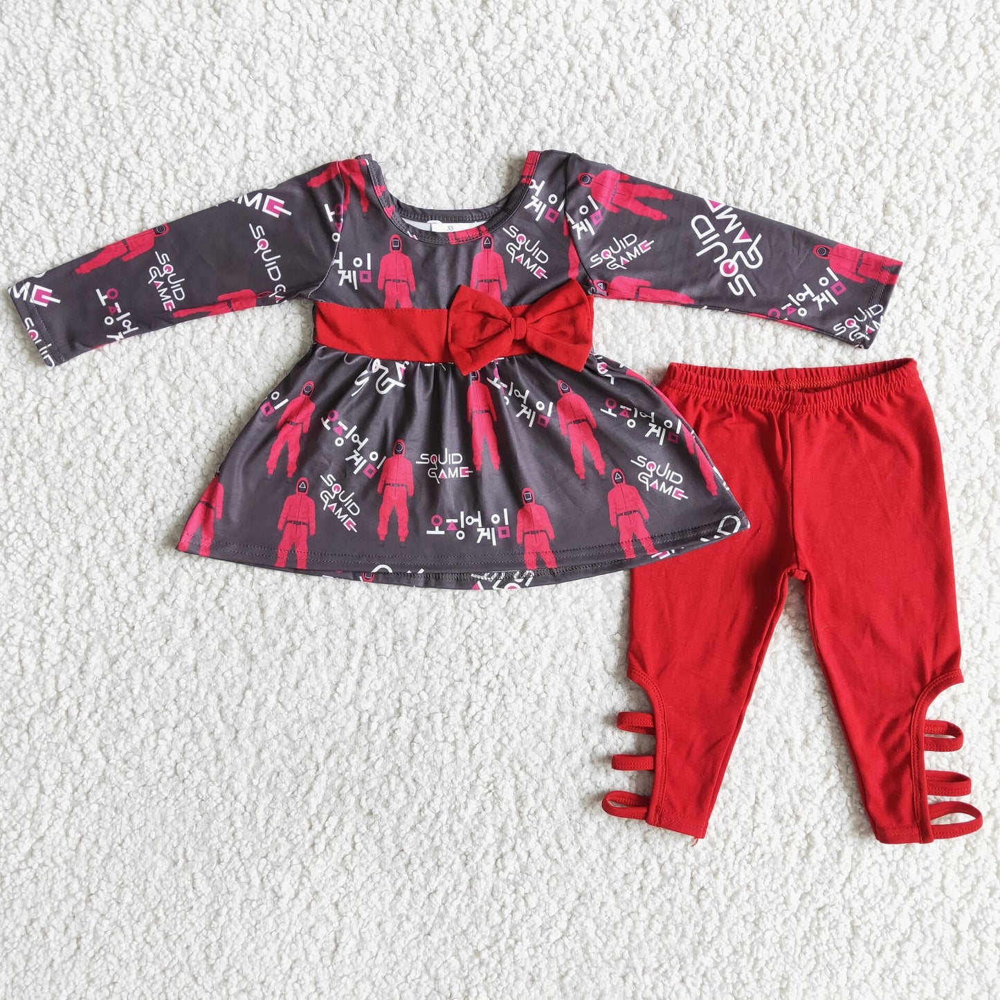 6 B13-16Red bow tunic match criss cross leggings girls boutique clothing
