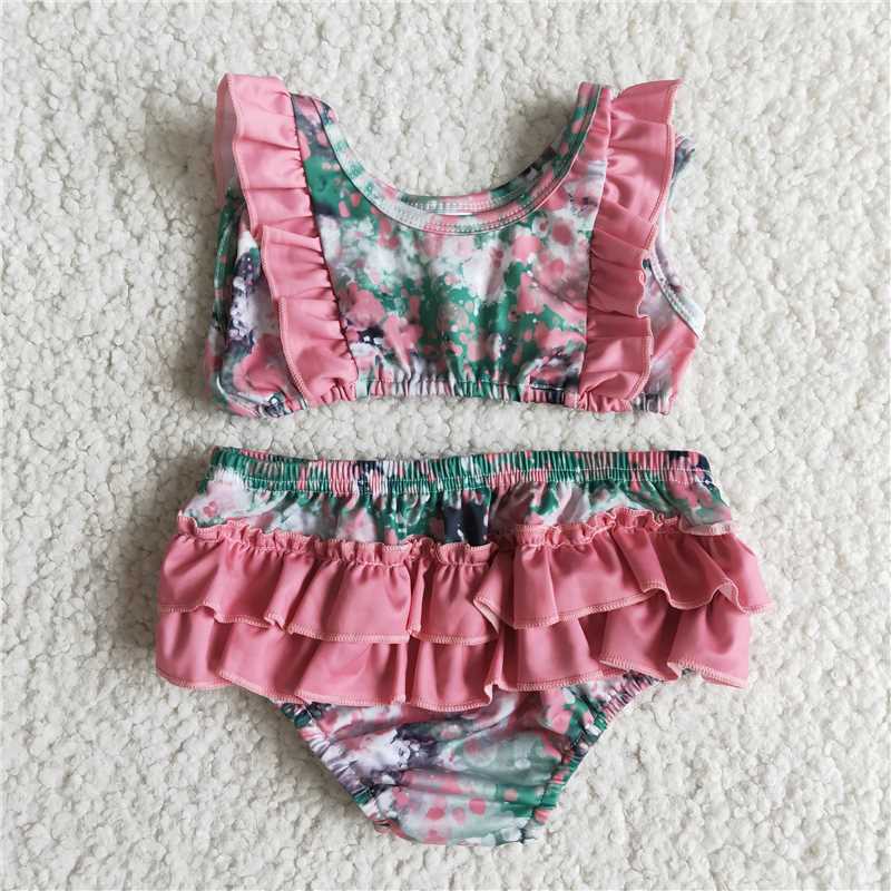 E9-20 Baby Girls summer camo print 2pcs ruffle swimsuits