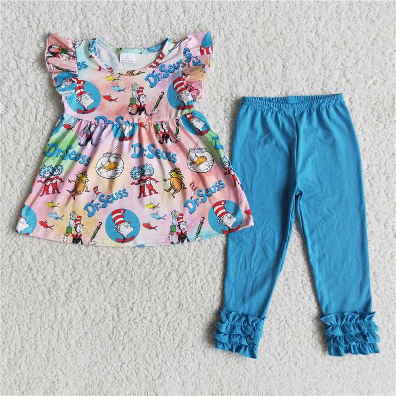 E13-11 Baby girls dr flutter sleeve tunic legging school outfits clothing sets