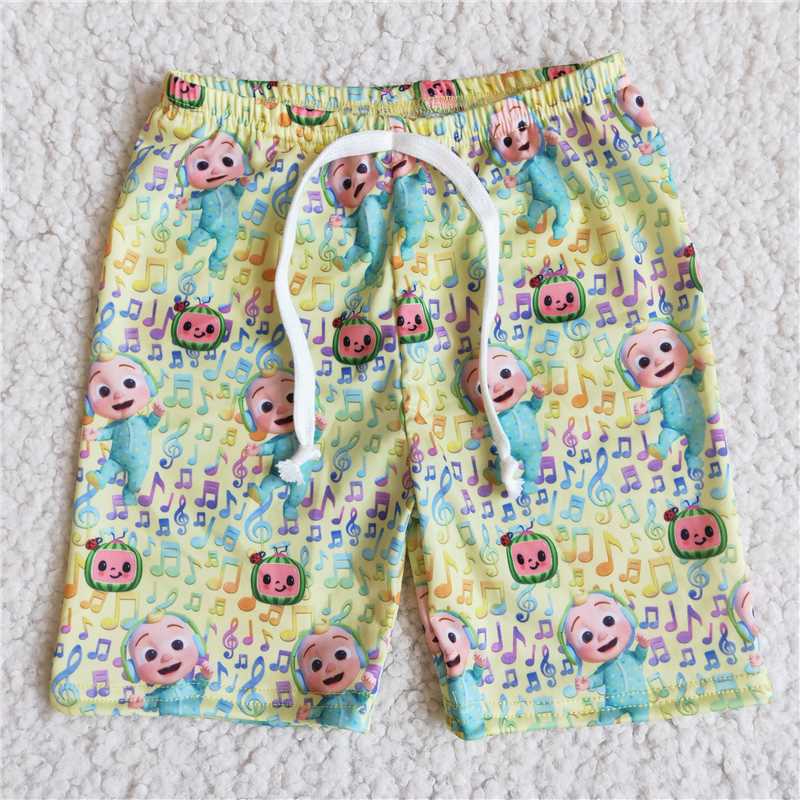 E1-1 cocomelon boys yellow swimming trunks
