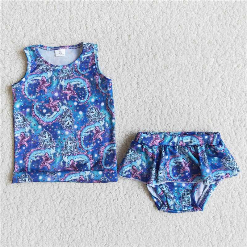 E13-19 Baby Girls cartoon top bloomer swimsuits
