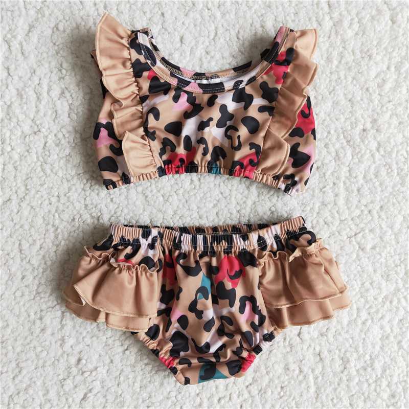 B2-3 Baby Girls summer leopard 2 pcs swimsuits