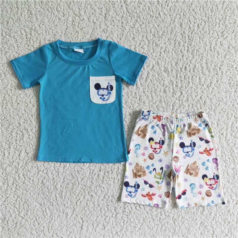 BSSO0038 Baby boy cartoon pocket shorts sets
