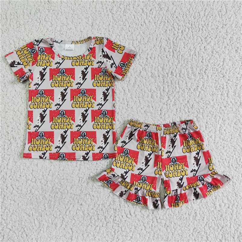 GSSO0119Howdy cowboy kids girls summer outfits