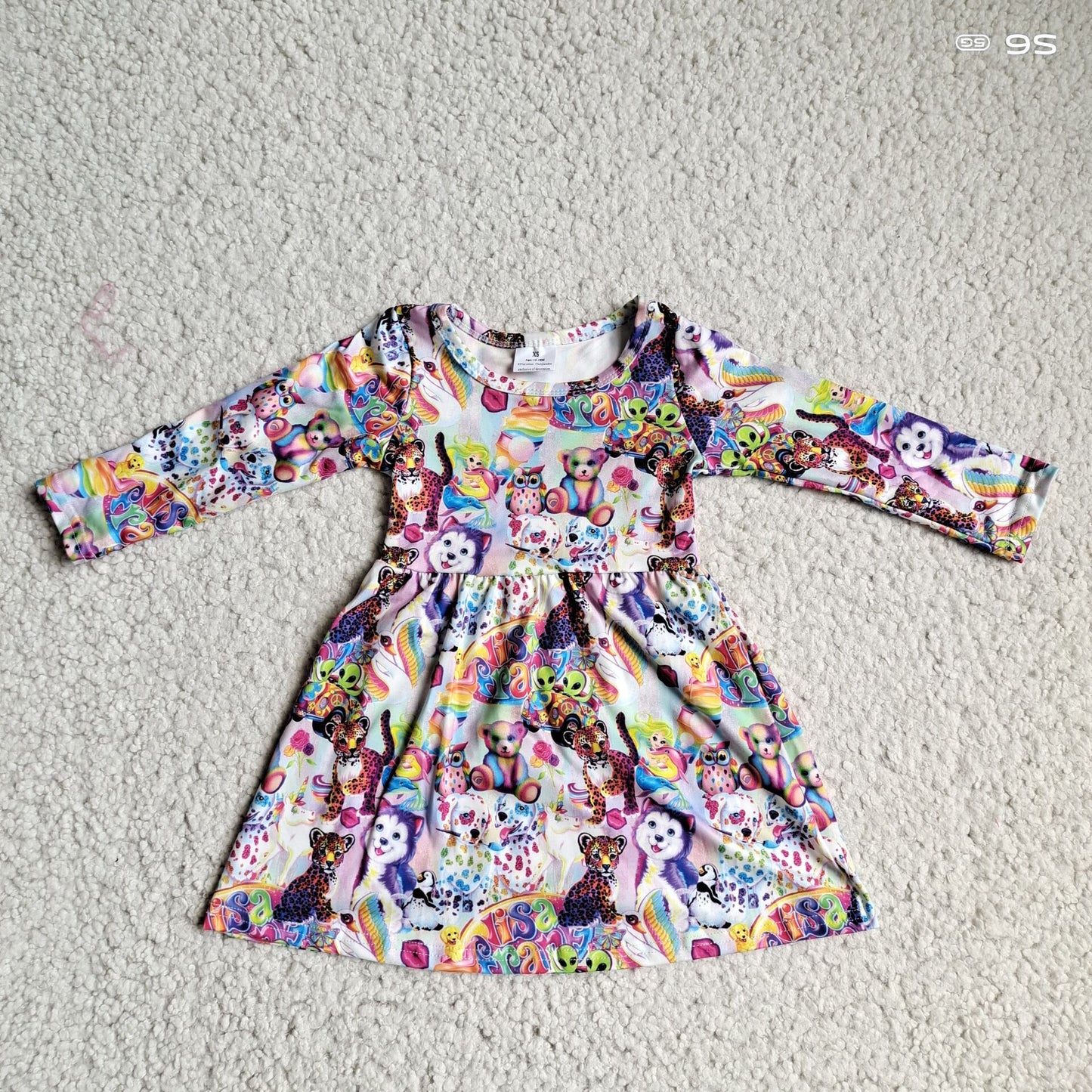 10.4 RTS NO MOQ(In stock)G3-12*.* Baby Girls Winter Dress Colorful bear, leopard and dog long-sleeved dress