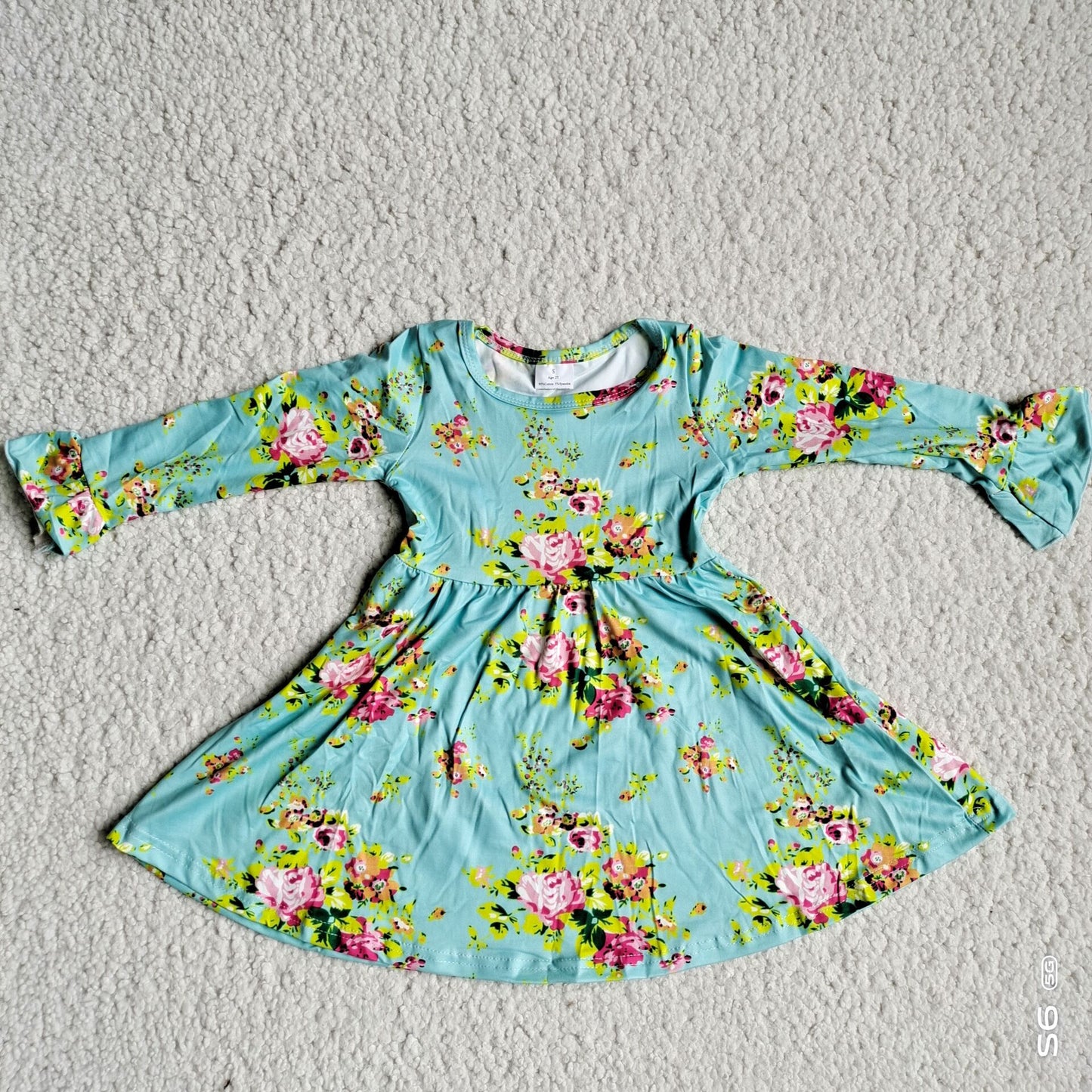 10.4 RTS NO MOQ(In stock)G3-12-1-\ Baby Girls Winter Dress Rose purple leaf green long-sleeved dress