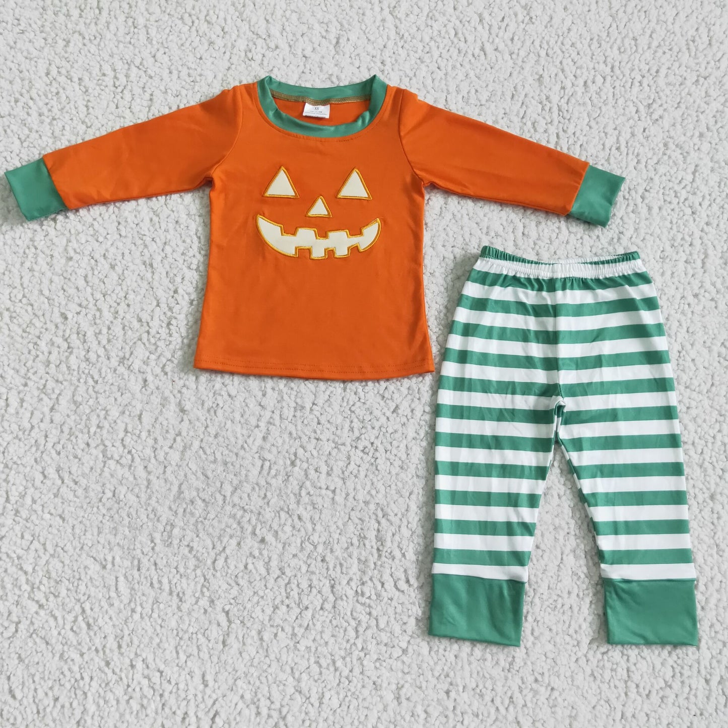 BLP0003Orange pumpkin embroidery kids boy halloween pajamas