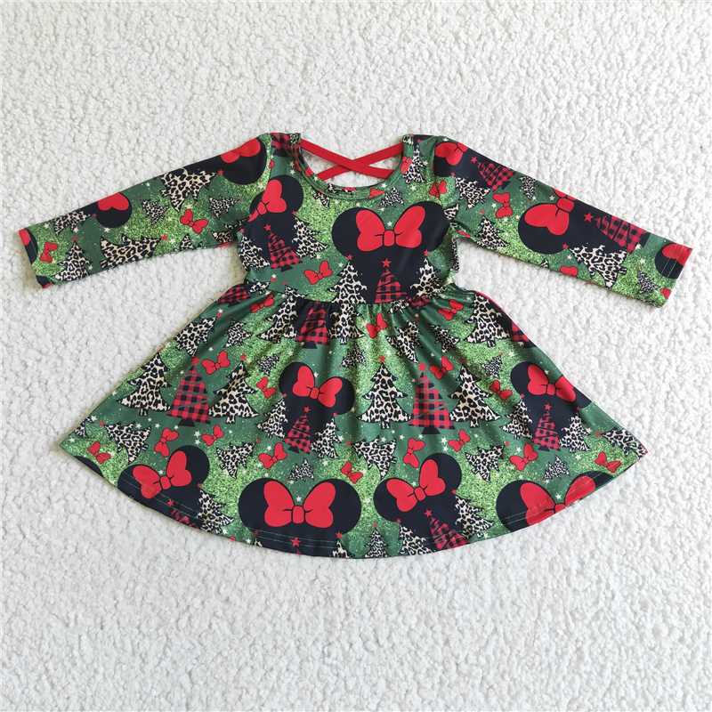 11.26 RTS NO MOQ (In stock)GLD0018 Baby girls Christmas mouse long sleeve dresses