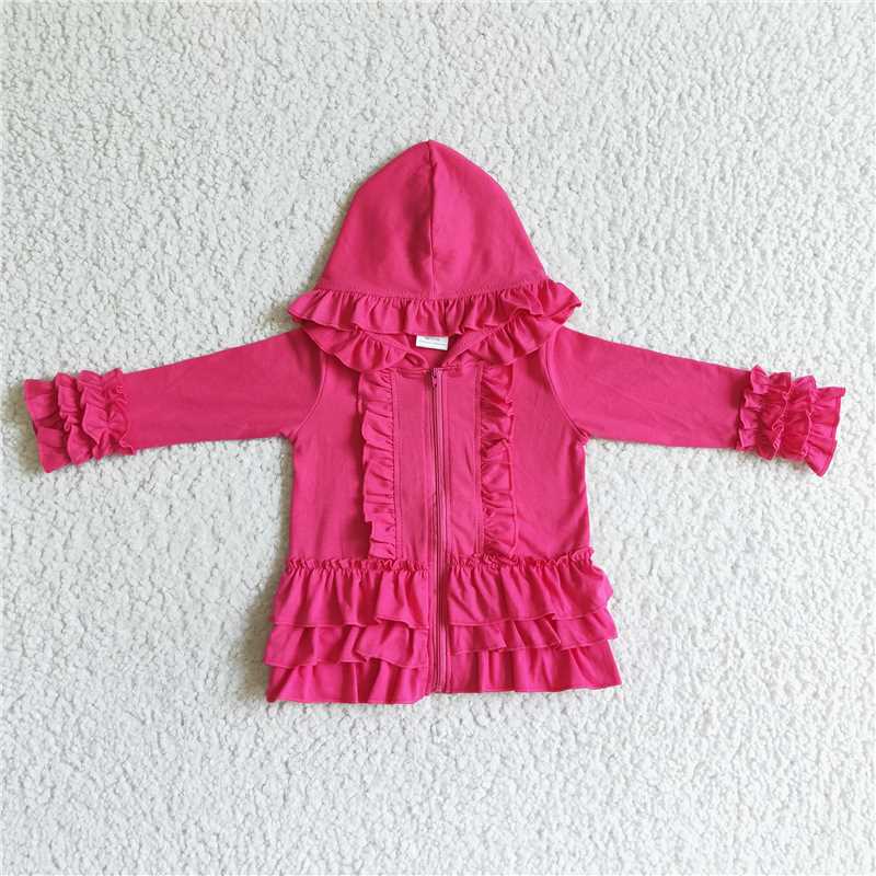 12.20 RTS NO MOQ (In stock)Matching GT0020 Baby girls ruffle hotpink jackets cardigans