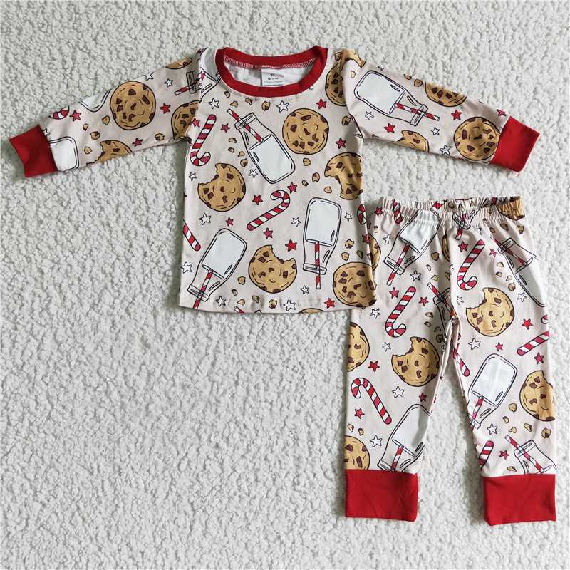 BLP0070Biscuit milk candy cane print kids Christmas pajamas