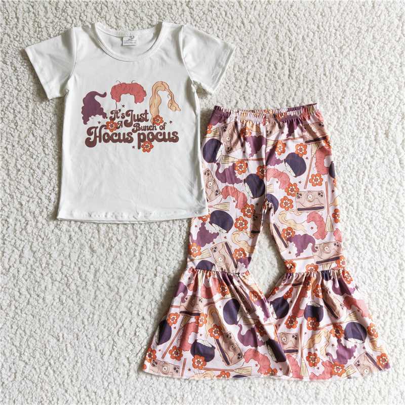 GSPO0183 Girls hocus pocus white short-sleeved trousers suit
