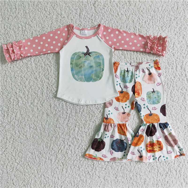 GLP0240Colorful pumpkin bell bottom pants kids girls clothes