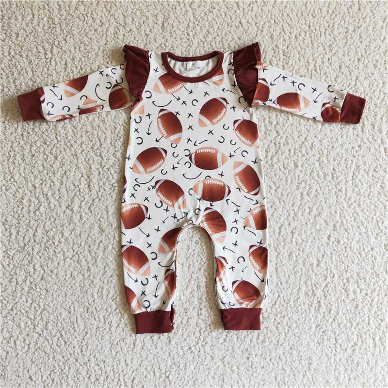 LR0178Football long sleeves baby girls team romper