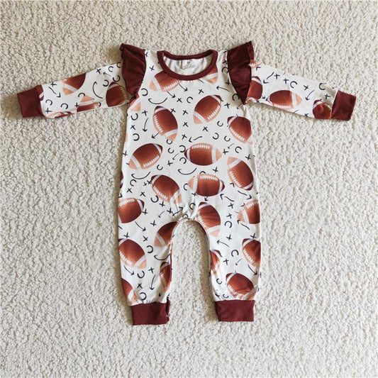 LR0178Football long sleeves baby girls team romper