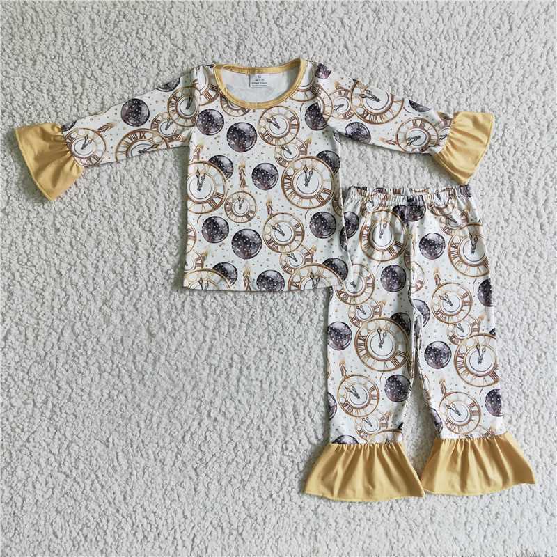 GLP0275 Girls Alarm Clock Long Sleeve Pants Pajamas Suit