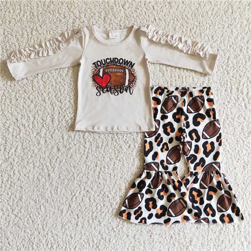GLP0287Touchdown season leopard football baby girls clothing set