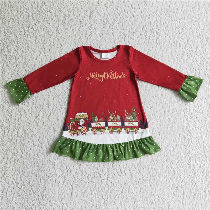 GLD0147 Baby Girls Merry Christmas Knee Length Dresses