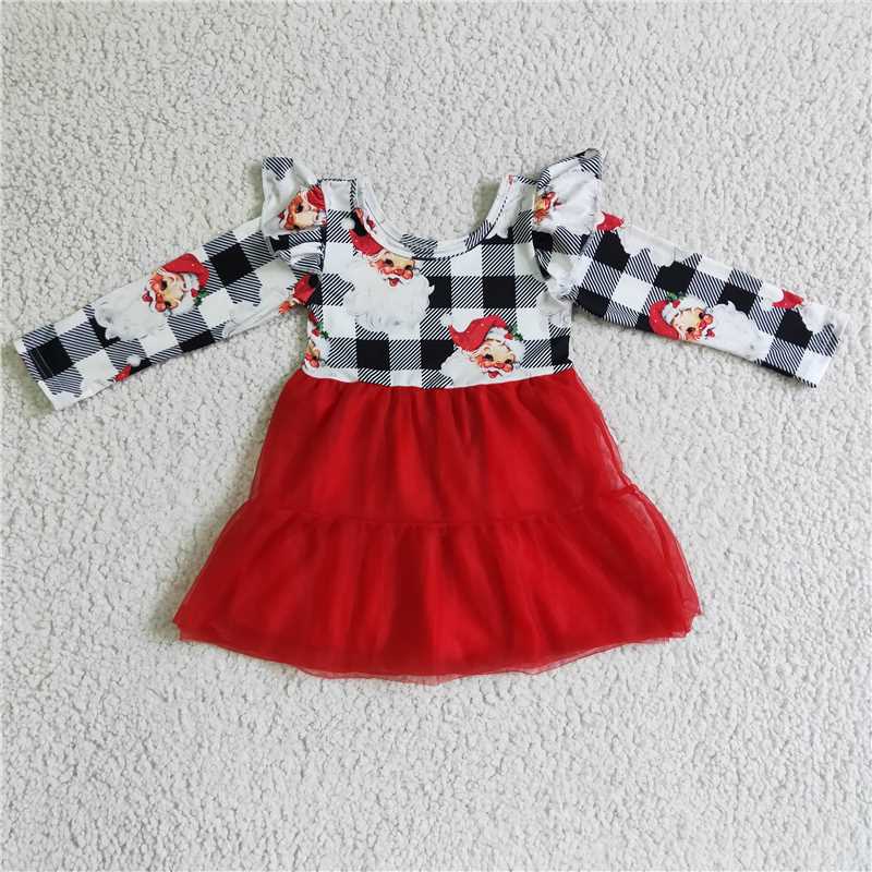 11.26 RTS NO MOQ (In stock)GLD0121 Baby girls black red plaid santa tutu dresses