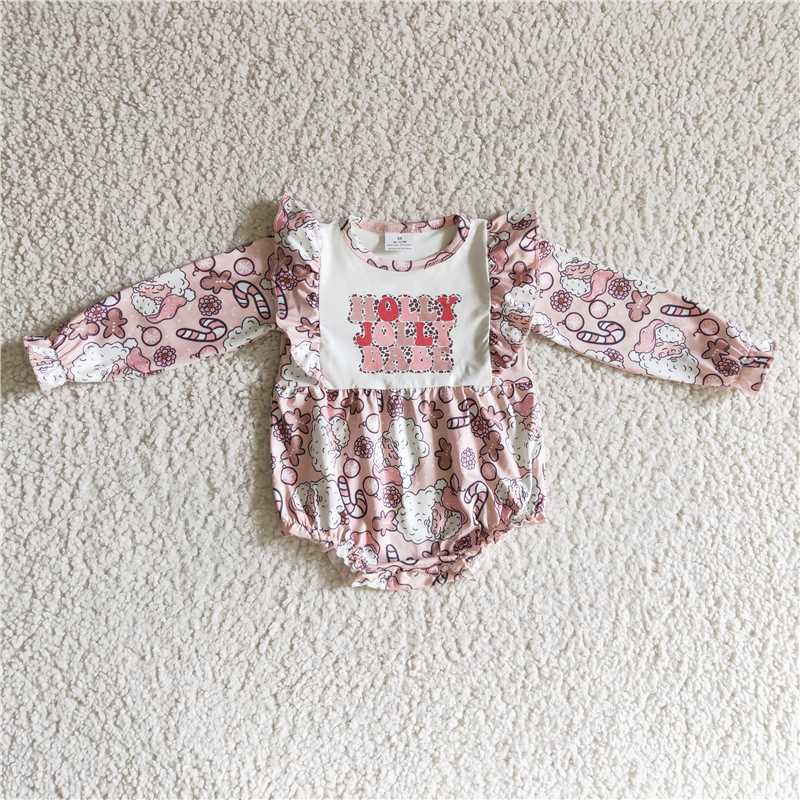 12.4 RTS NO MOQ (In stock)LR0206 Baby girls Christmas pink rompers