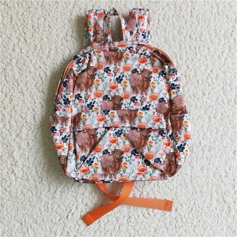 BA0027 Orange Flowers Cow Heifer back bags