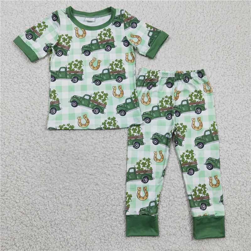 12.23 RTS NO MOQ (In stock)BSPO0043 Baby Boys St Patrick Day Pajamas Pants clothes sets