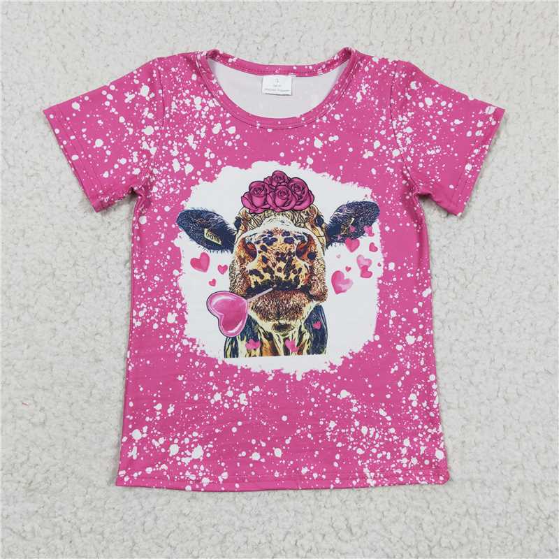 GT0111 Baby Girls Valentines Hotpink Cow shirts tops