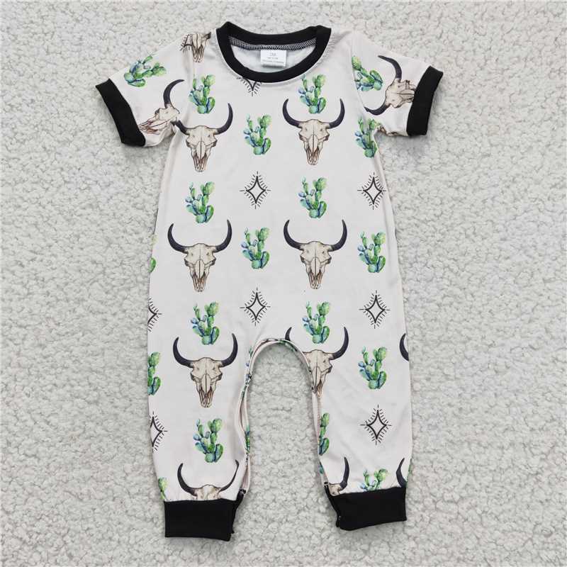 SR0144 Sibling Baby Girls Boys Western Cow Short Sleeve Rompers