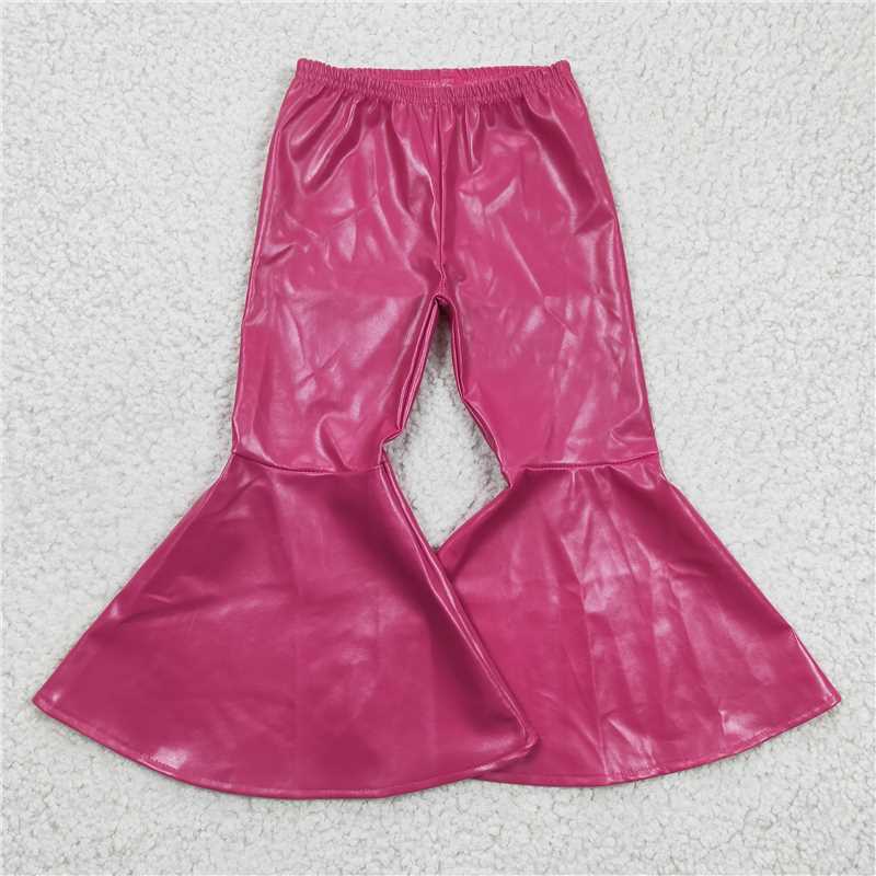 P00548 Baby Girls Hot Pink Pleather Bell Pants