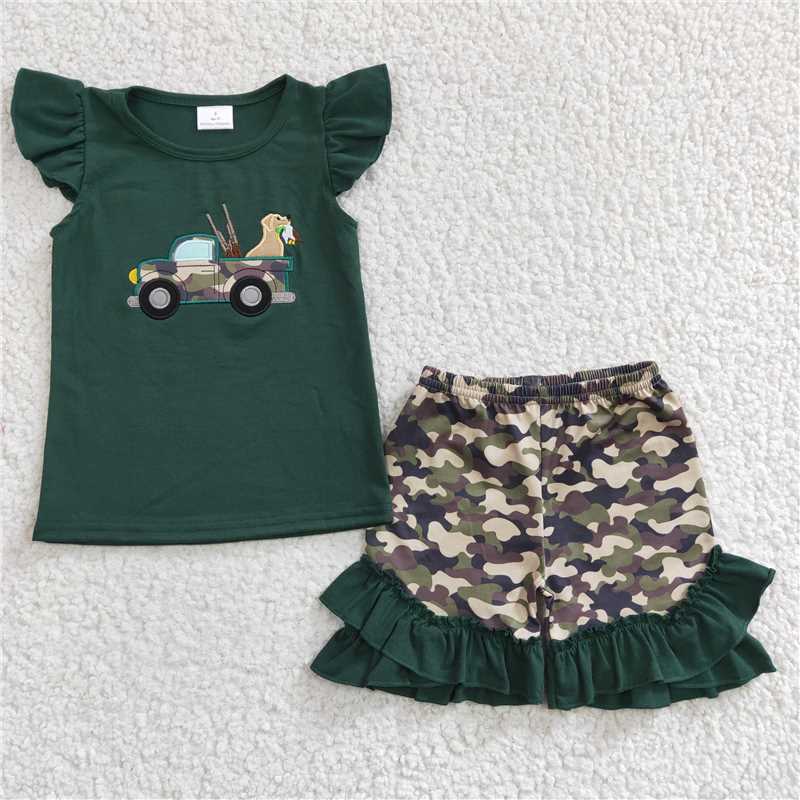 GSSO0145Camo truck dog embroidery kids girls hunting clothes