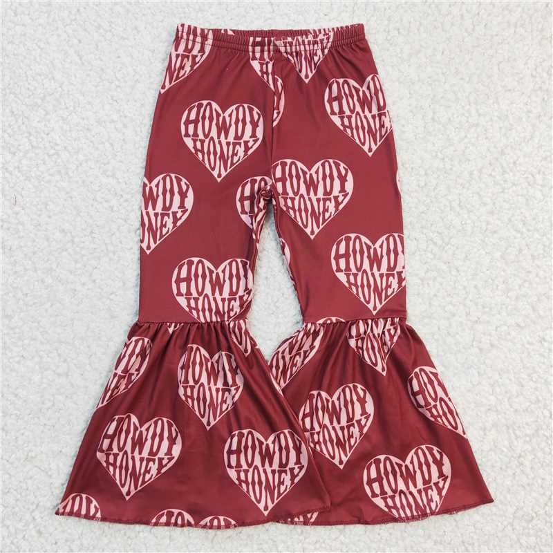 P0052 Baby Girls Western Howdy Heart Bell Bottom Pants 2