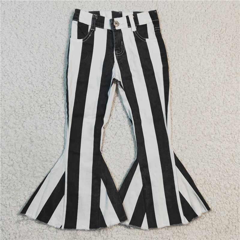 P0046 Baby Girls black white stripe denim pants jeans