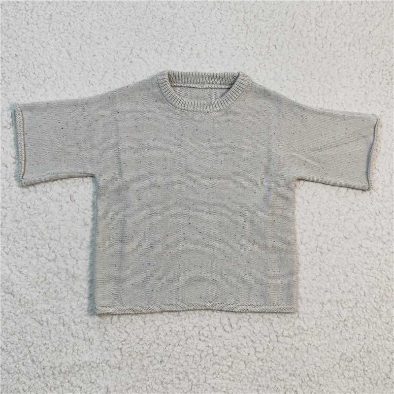 GT0142 Baby Girls Grey Colorful Dots Short Sleeve Sweater Tops