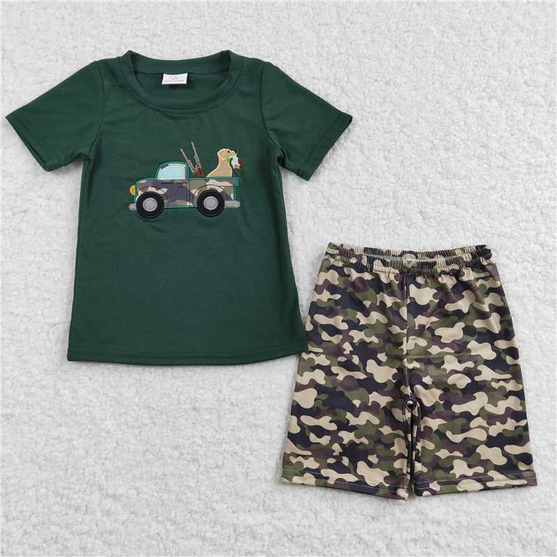BSSO0111 Baby Boys Dog Hunting Camo Summer Shorts Clothes Sets