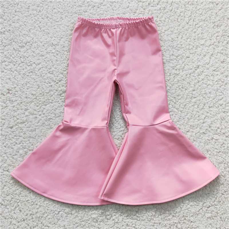 P0049 Sibling Baby Girls Leather Bell Bottom Flare Pants