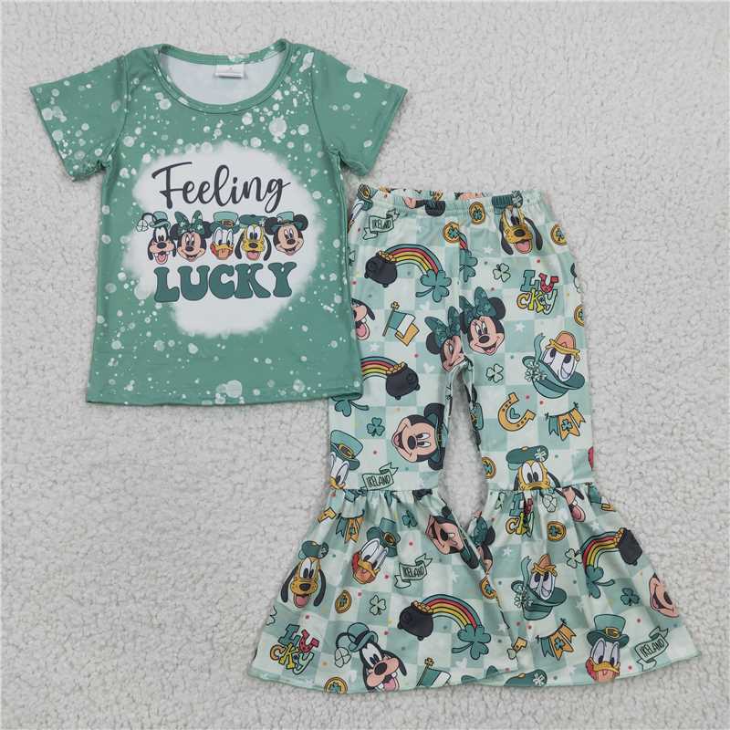GSPO0430 Girls LUCKY Disney Mickey Donald Duck green short-sleeved trousers suit