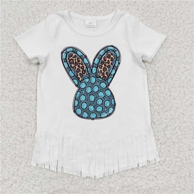 GT0136 Baby Girls Rabbit Easter Short Sleeve Tassel Shirts Tops