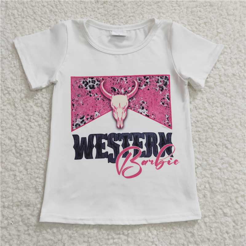 GT0134 Baby Girls Cow Western Short Sleeve Shirts Tops
