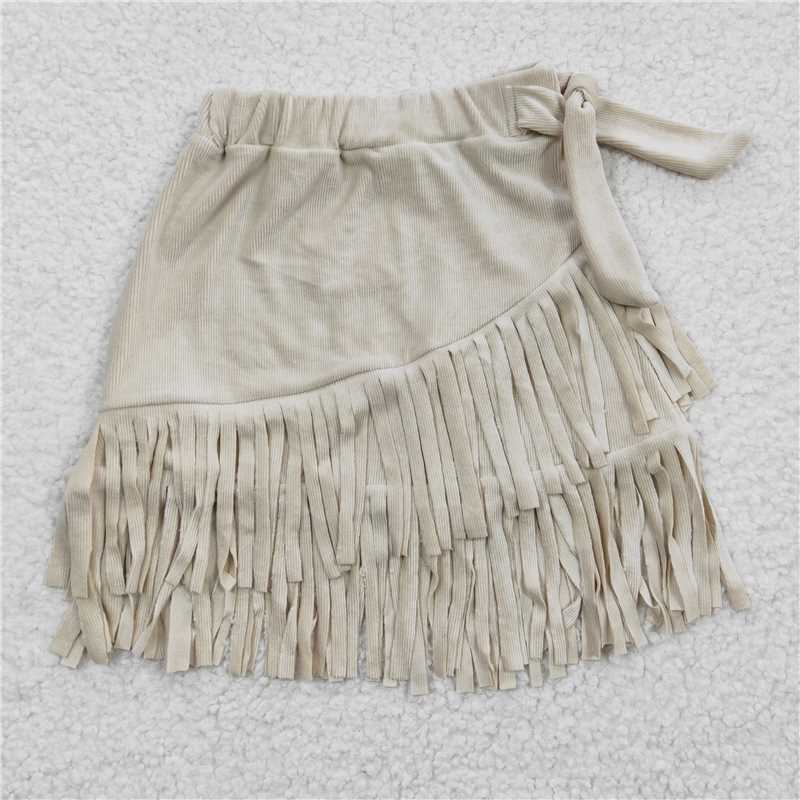 GLK0008 Baby Girls Thick fabric Light Grey Tassel Ruffle Skirts