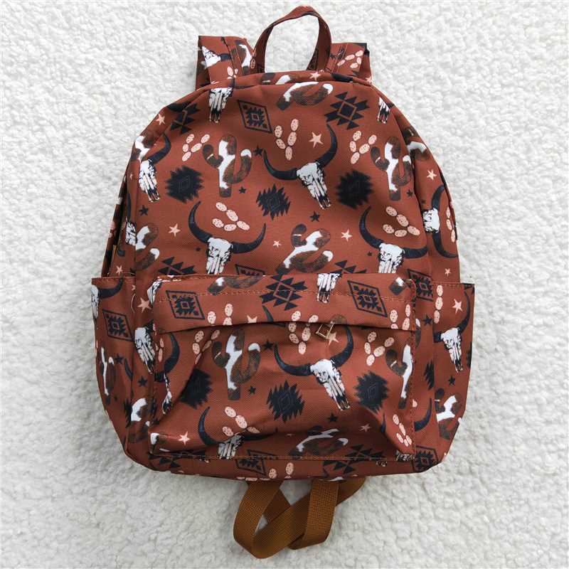 BA0049 Baby Kids Children Western Cow Cactus Brown Back Bags
