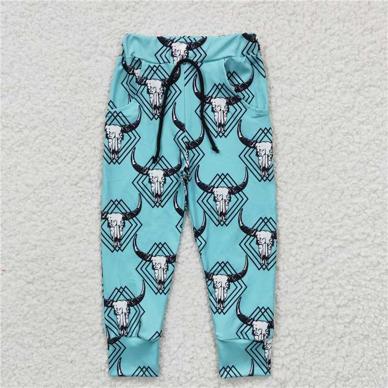 P0089 P0087 P0091 P0088 P0272 Baby Boys Hand-painted Bull Head-Horse Pattern Drawstring Trousers