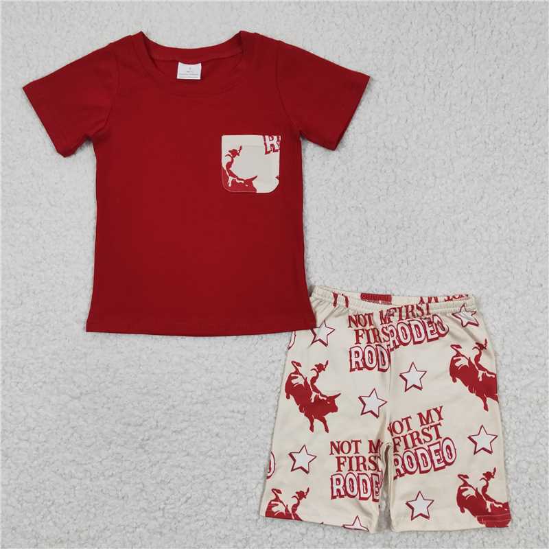 BSSO0146 Sales New RTS No Moq Promotion Baby Boys Not My First Rodeo Tee Shirts Shorts Sets