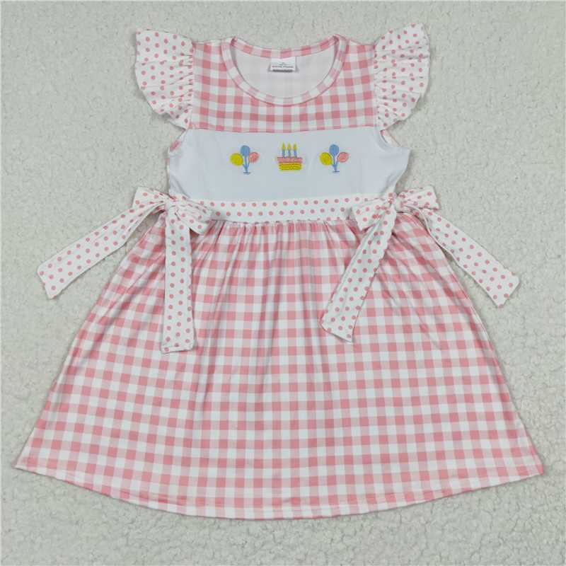 GSD0276 Embroidered Cake Balloon Pink Flying Sleeve Dress