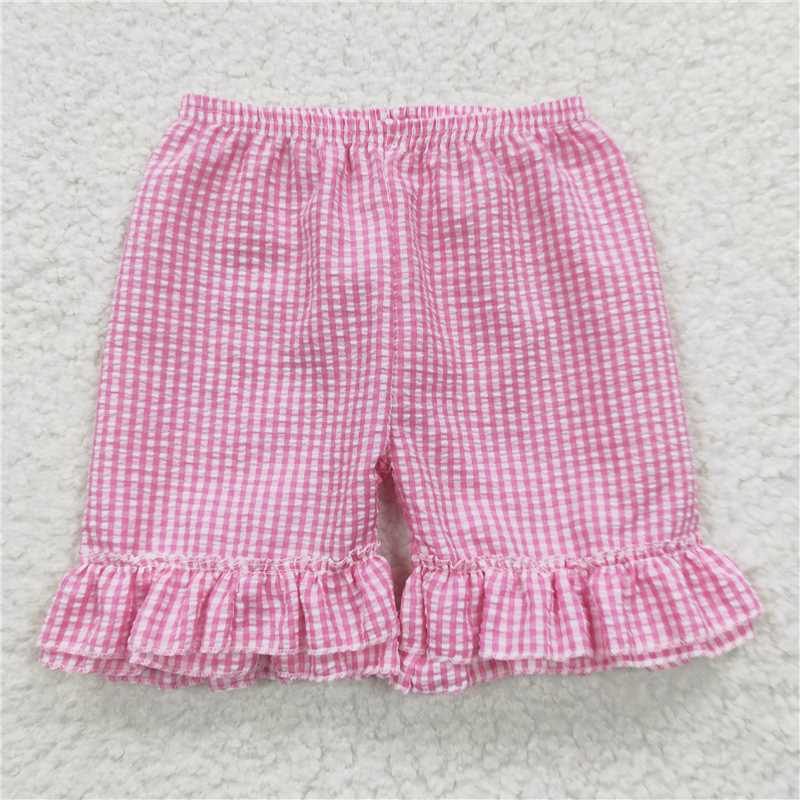 SS0063 Baby Girls Summer Ruffle Plaid Seersuck
