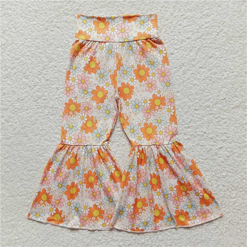 P0104 Baby Girls Flowers Western Bell Bottom Pants