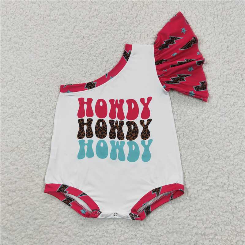 SR0316 Baby Girls Western Howdy One Shoulder Rompers
